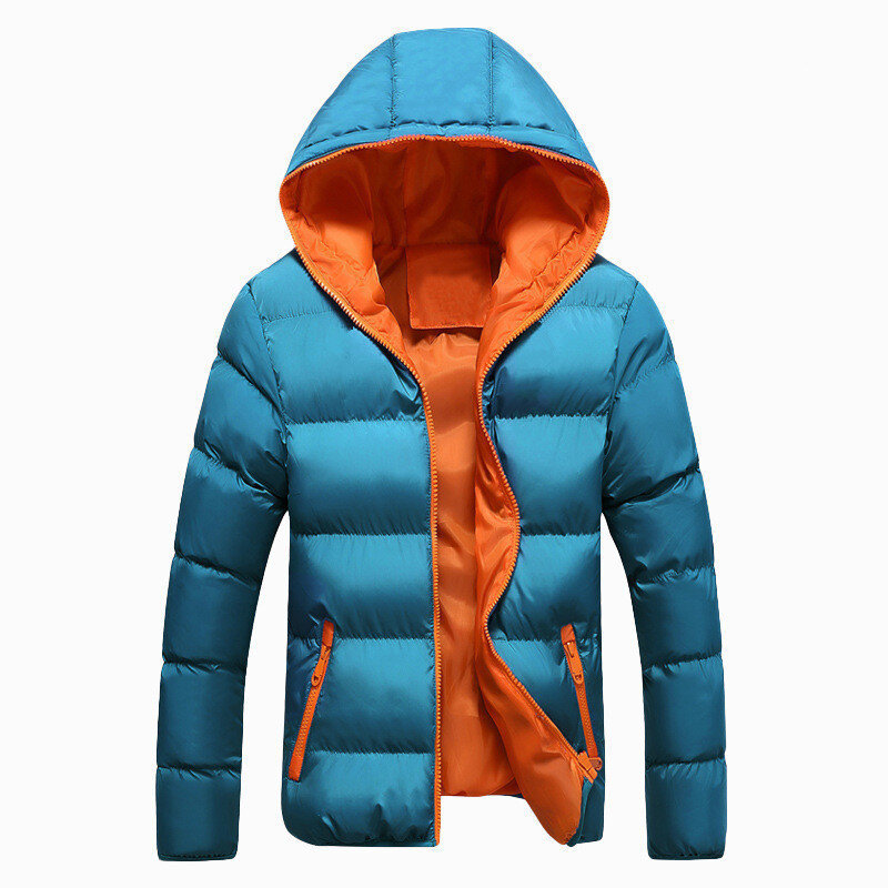 Jaqueta masculina de algodão acolchoado com capuz, plus size, bloco de cores, zíper, casaco acolchoado, fino, grosso, outwear