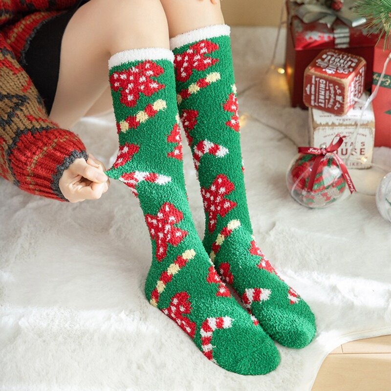 Chaussettes de Noël pour femmes et filles, chaussettes hautes épaisses, bas à tube long, jambières, chaussettes de mollet, sourire, lieu d'hiver chaud
