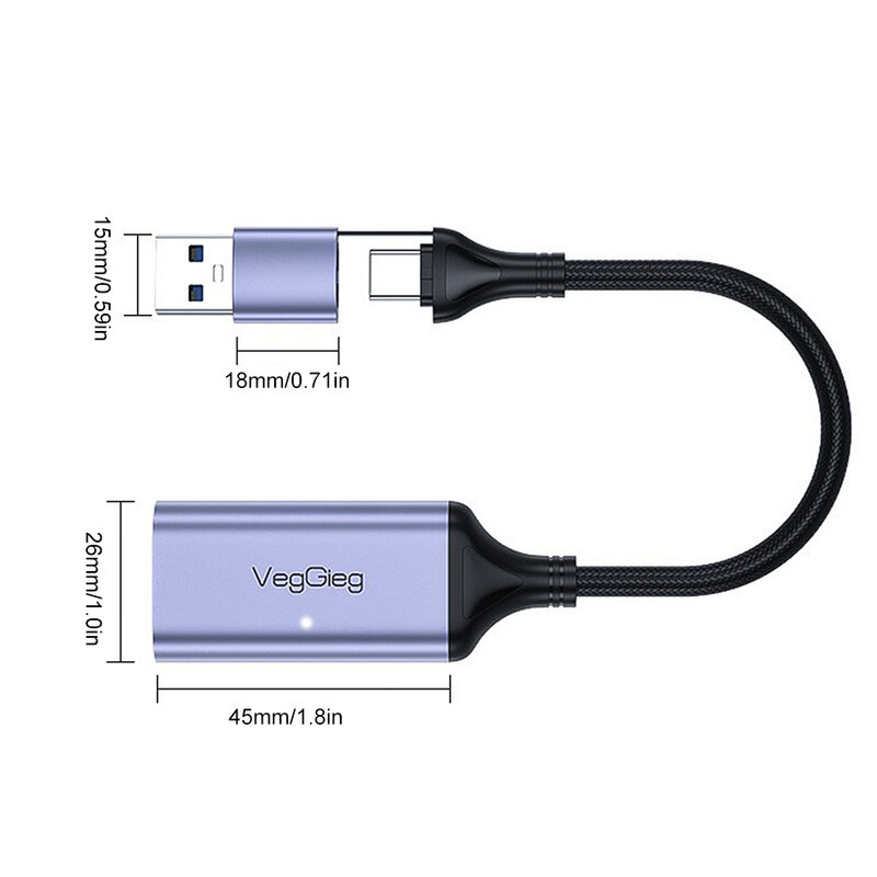 Kartu penangkap Video USB 3.0, penangkap Video USB 3.0 kompatibel dengan USB/tipe-c aluminium Aloi USB 4K1080P untuk kamera langsung PS Switch