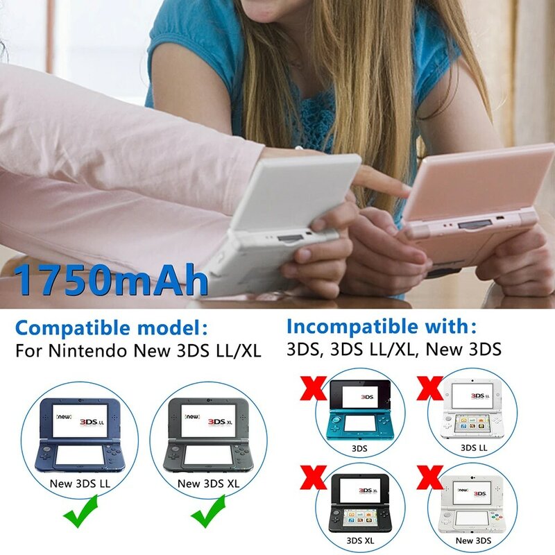 OSTENT-batería de litio recargable para consola Nintendo 3DS LL/XL, 1750mAh, 3,7 V