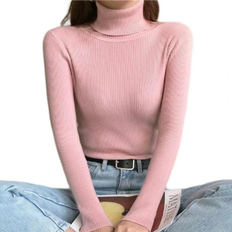 여성용 터틀넥 긴팔 골지 스웨터, 겨울용 단색, 슬림핏, 따뜻한 풀오버 스웨터