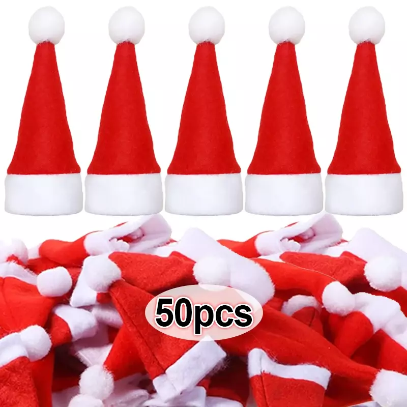 1-50 Stück Mini Santa Hut Weinflasche umfasst Samt Lutscher Kappen Weihnachten Geschirr halter Flasche Abdeckung Hüte Weihnachten Party Dekor