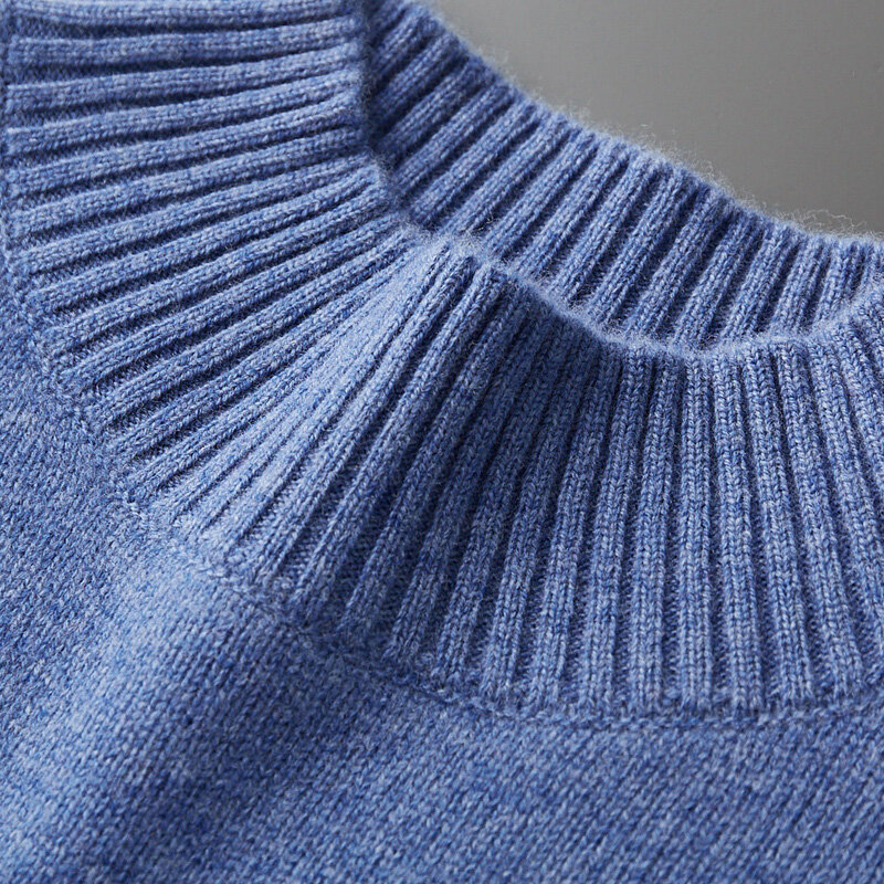 2022 Autumn Winter 100% Pure Wool Knitted Sweater Men's Bottoming Pullover Solid Color Thicken Man Clothes Loose Warm Jumper