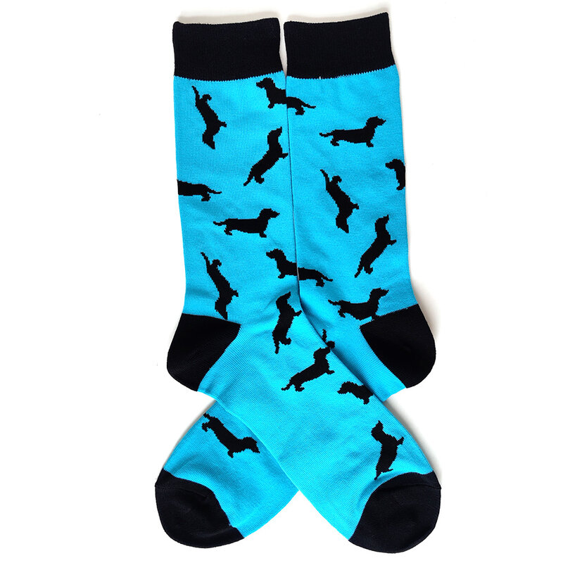 Cartoon Dog and Cat Theme Socks for Men, Engraçado Hip Hop Trend, Skate de rua, Big Long Socks, Novidade em algodão, 58 estilos