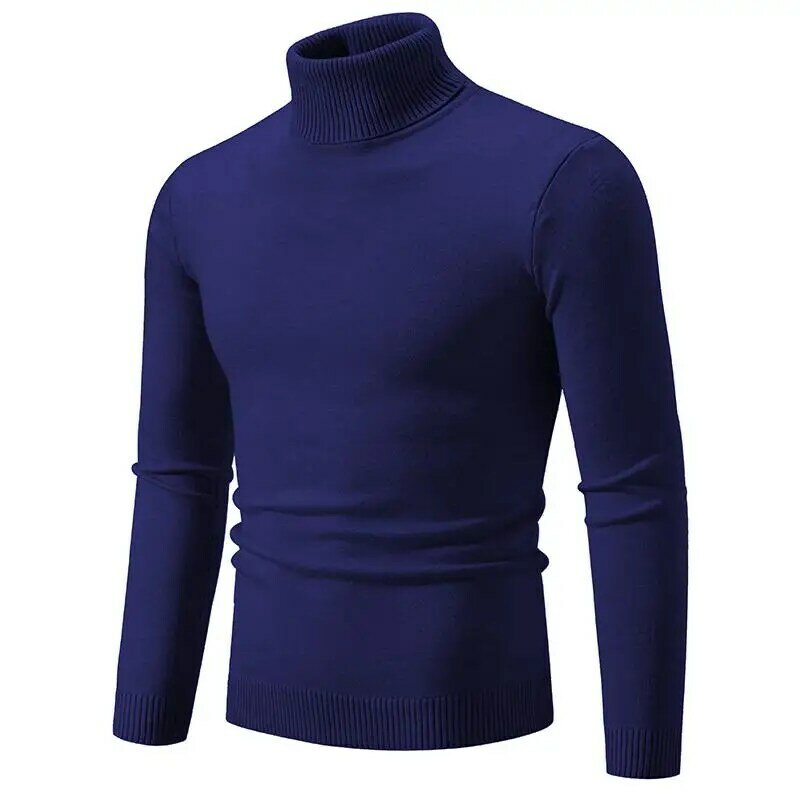 Camisola de malha de manga comprida slim fit masculina, gola alta, camisa inferior, outono e inverno