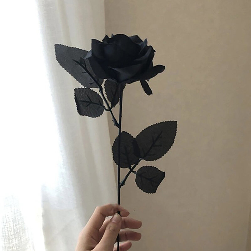 ดอกกุหลาบสีดำแบบกอธิคดอกไม้จำลองดอกไม้ประดิษฐ์ดอกกุหลาบวาเลนไทน์