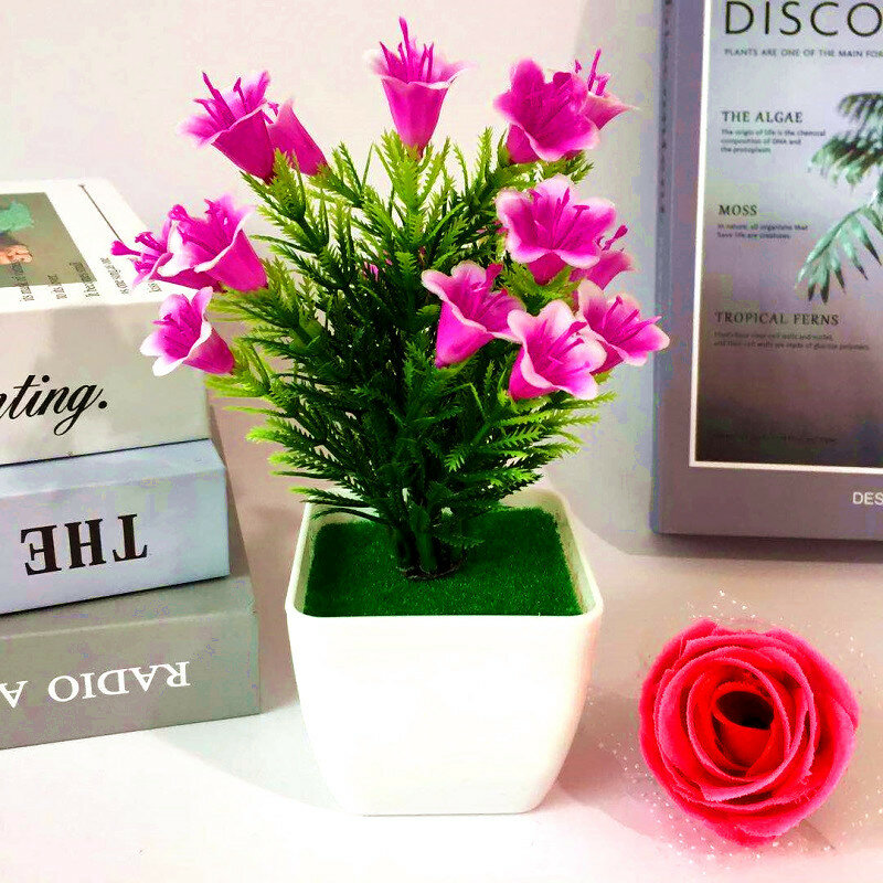 Fake Plastic Lily Flower Pinecone, Planta de Mesa Artificial, Office Potted Tabletop Decor, Fake Fresh Home Decor, 18cm
