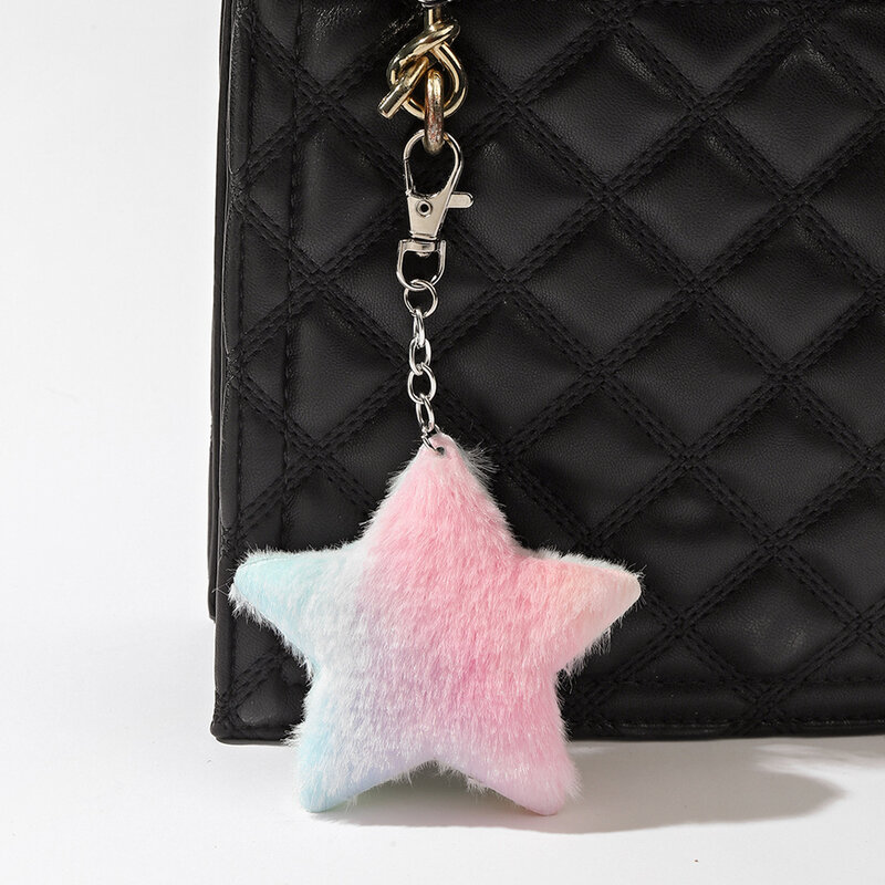 Colorful Love Plush Keychain Butterfly Cat Star Fur Ball Pendant Keyring For Women Girl Backpack Charm Car Hanging Accessories