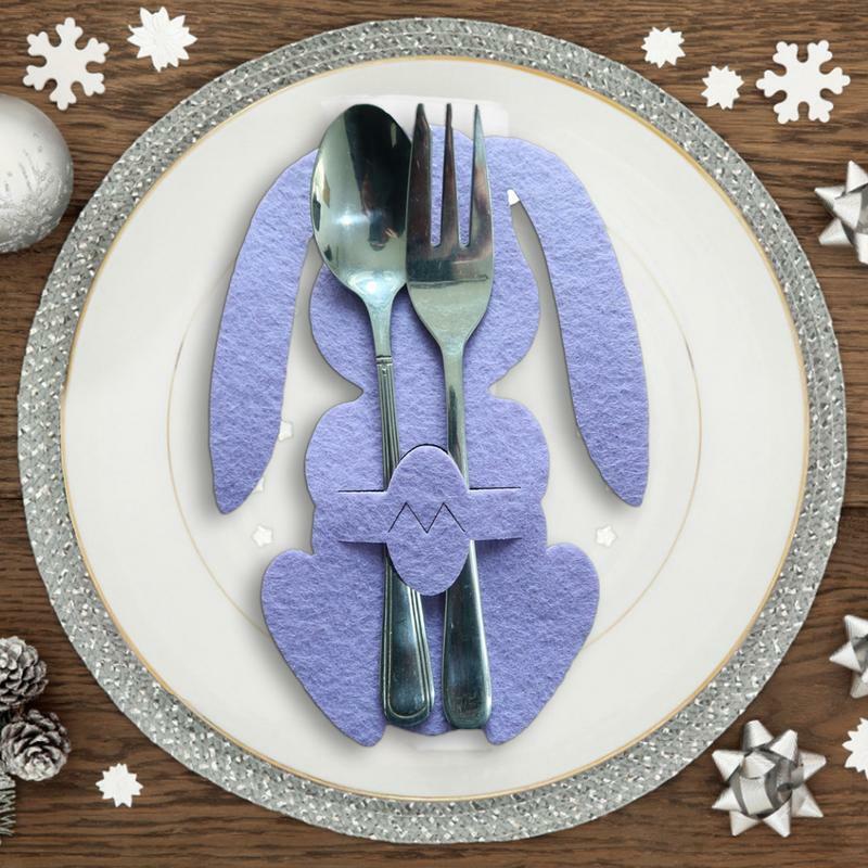 4Pcs Easter Bunny Felt Cutlery Holder Bag Happy Easter Decoration for Rabbit Cutlery Cover Bag Party Table Tableware Accessories
