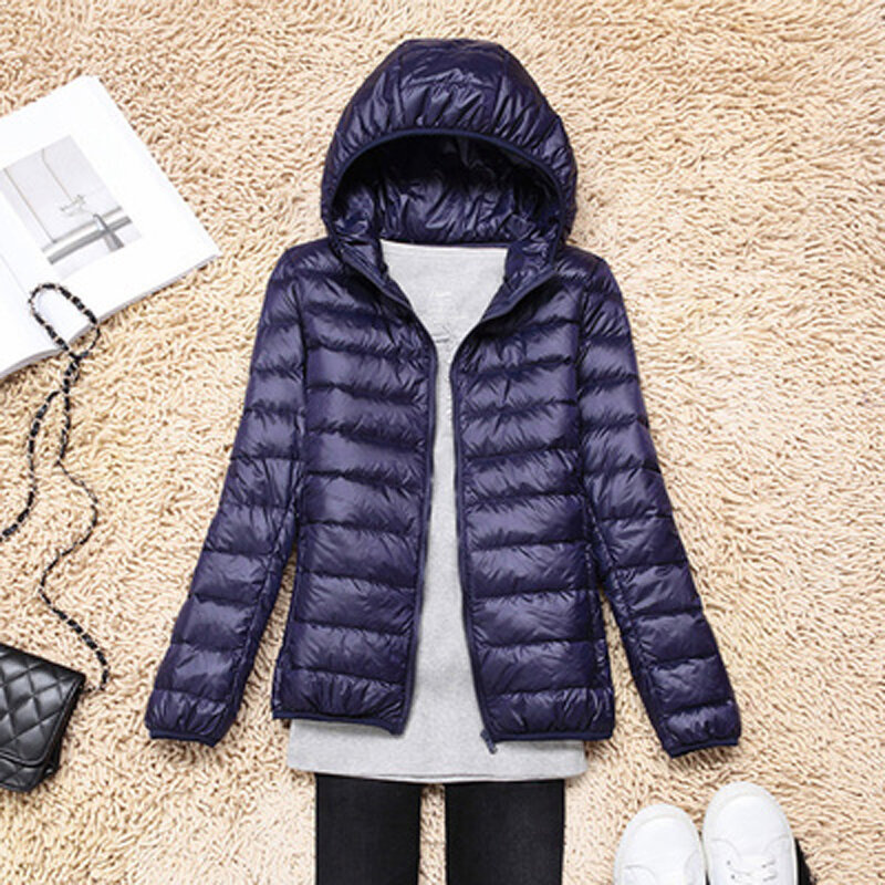 여성용 경량 패딩 재킷, 용수철 후드 초경량 덕 다운 코트, 따뜻한 겨울 다운 코트, 가벼운 재킷
