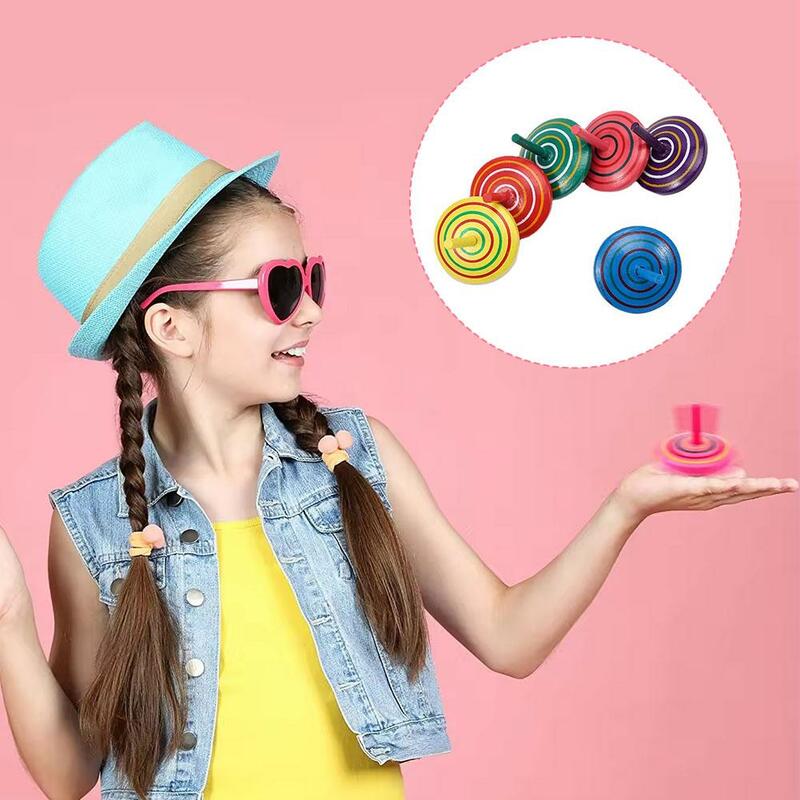 1pcs Colorful Organic Toy Wooden Spin Tops For Kids Balance Coordination Skills Children Boys Girls Party Favors S5j2