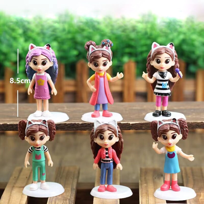 Gabby Dollhouse PVC Figure Toy Set para Crianças, Mercat Cartoon, bichos de pelúcia, carro sorridente, gato, abraço, Gaby Girl Dolls, presentes de aniversário, 6pcs