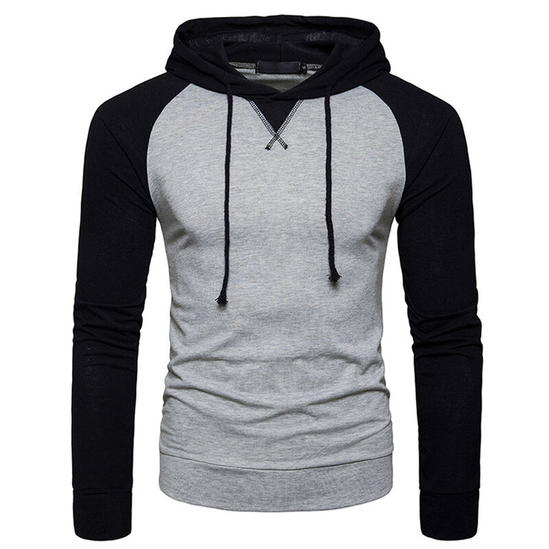Men Hip-hop Long Sleeve Hoodie Fashion Combined Color Sports Casual Pullover Sweatshirt