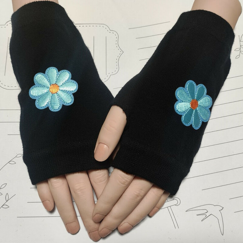 刺embroideredの花と菊のニットグローブ、指のない手袋、新しい