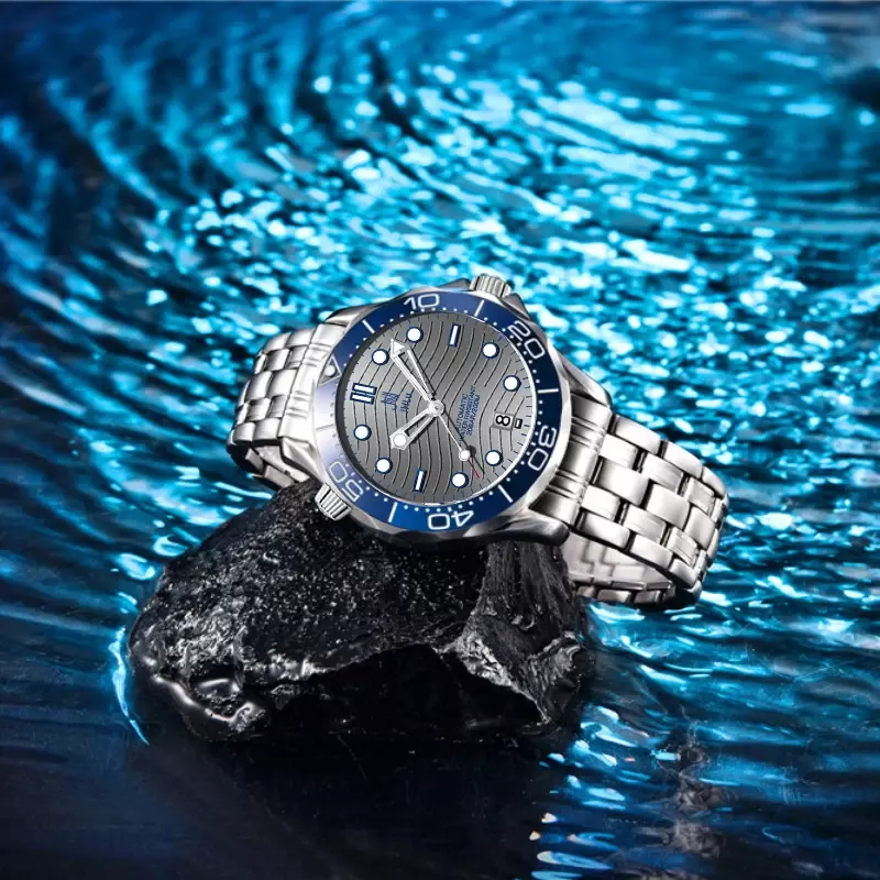 Espelho safira masculino relógio de pulso mecânico, relógio automático Seamaster, relógio de mergulho de luxo, alta qualidade, negócio, novo