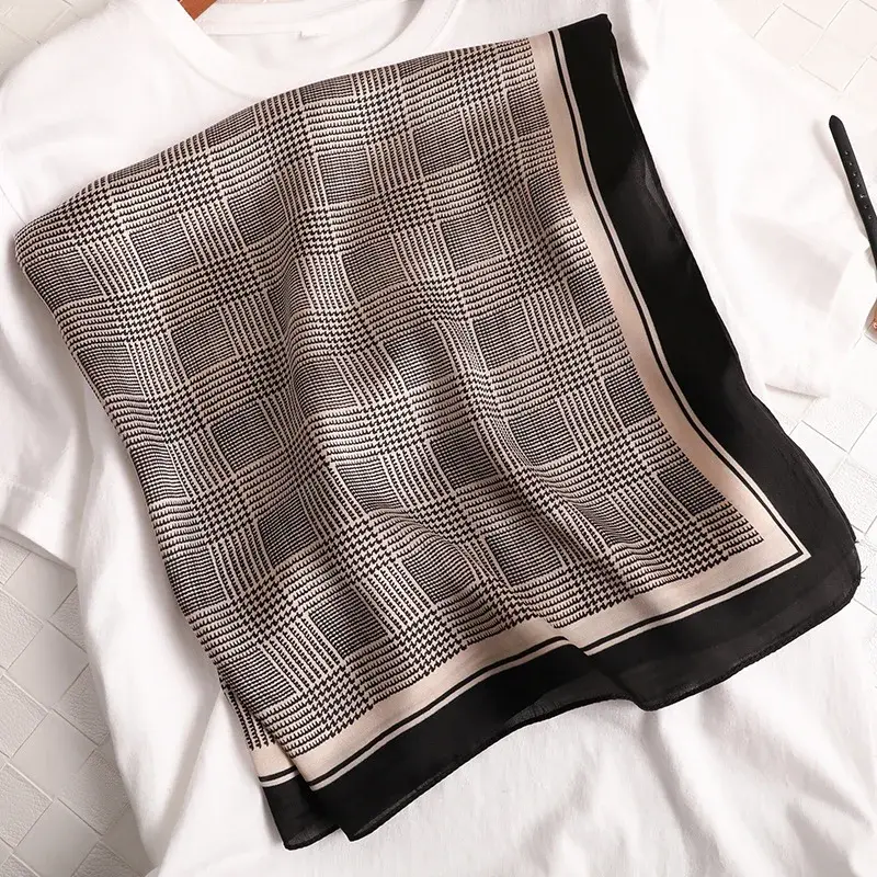 Bufanda de satén de seda de lujo para mujer, pañuelo con estampado a cuadros para el cuello, chales cuadrados de 70cm, envío directo