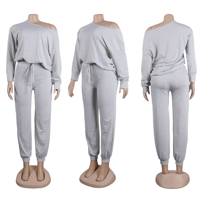 Conjunto de dos piezas elástico informal para mujer, chándal asimétrico de manga larga, pantalones pitillo, ropa de calle de talla grande, 2023