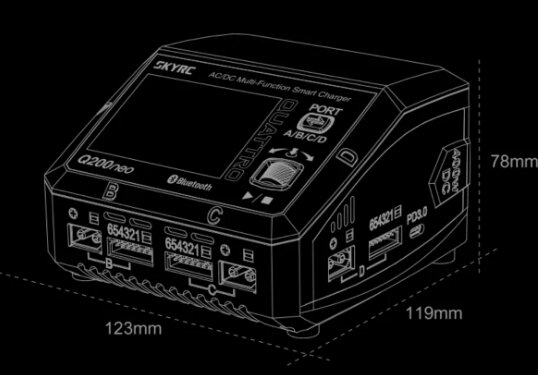SkyRC-Lipo Battery Balance Charger, Descarregador, Q200, Q200neo, Quattro AC, DC, 2X100W, 2X50W