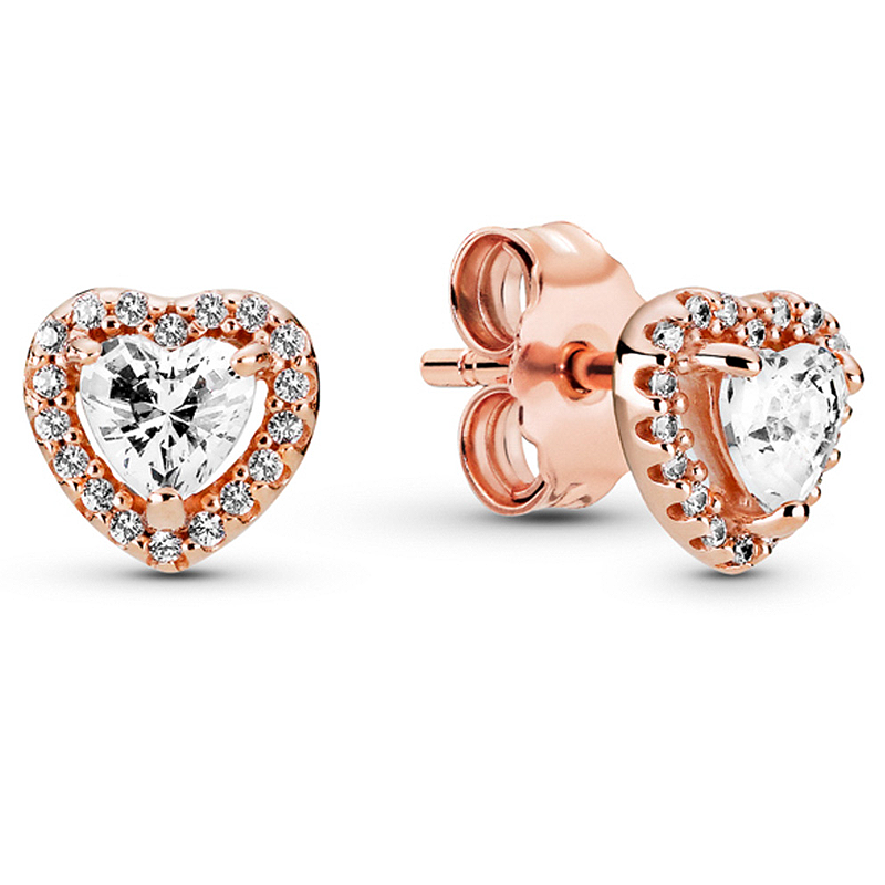 925 Sterling Silber Ohrring erhöht Herz poliert Signatur Mond Sterne Ohrring mit Kristall für Frauen Modeschmuck