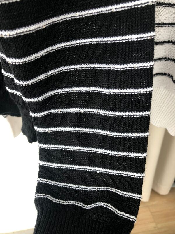 Pullover für Damen neue Frühlings perlen Kettenst reifen Rundhals-Kontrast farben Vintage Langarm pullover