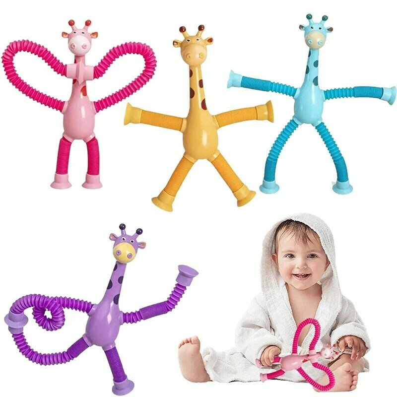 Bambini natale ventosa giocattoli tubi Pop antistress giraffa telescopica Fidget sensoriale soffietto Anti-Stress spremere giocattolo