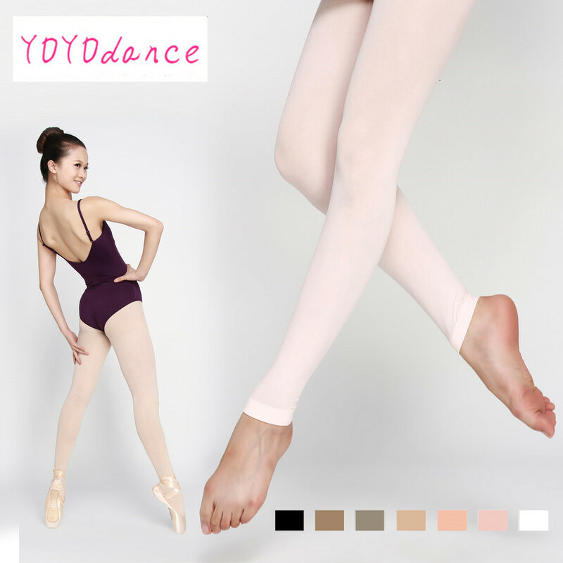 Adult Soft Elastic Collant  Women Ballet Footless Dance Tights with Waistband Cotton Gusset Warm up Panty