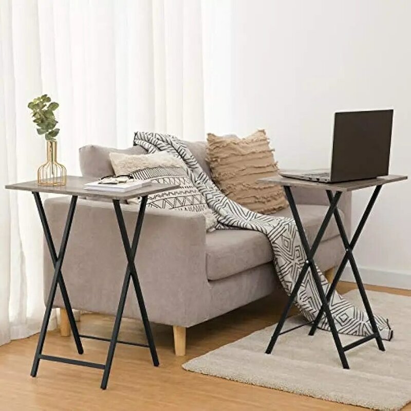 Folding TV Tray Tables, Set of 4 TV Trays with Storage Rack, Industrial Side Table for Eating at Couch