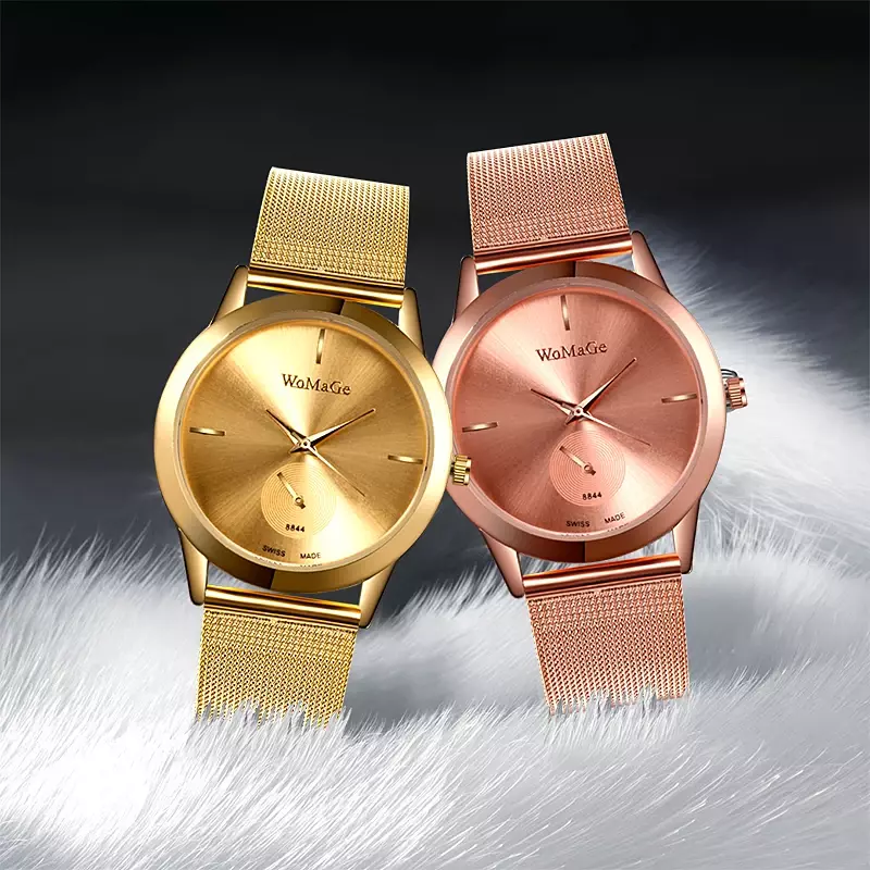 WOMAGE Fashion Women's Watches Luxury Rose Gold Watches Women Simple Ladies Watches Mesh Band Quartz Watch Woman Wristwatch