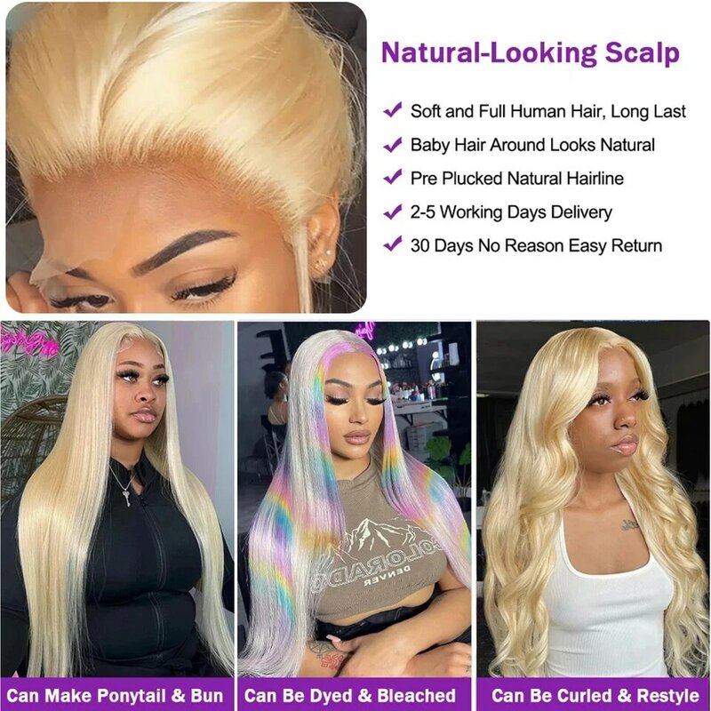 30 38 Inch 613 Body Wave 13x6 HD Lace Front Human Hair Wig Colored Loose Deep Wave Honey Blonde Lace Frontal Wig For Black Women