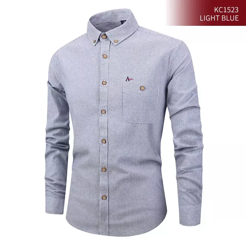 2021 New Men's Long Sleeve Striped Shirts camisa Plaid Office Social Business Dress Shirts Standard Fit Cotton High Quality Tops