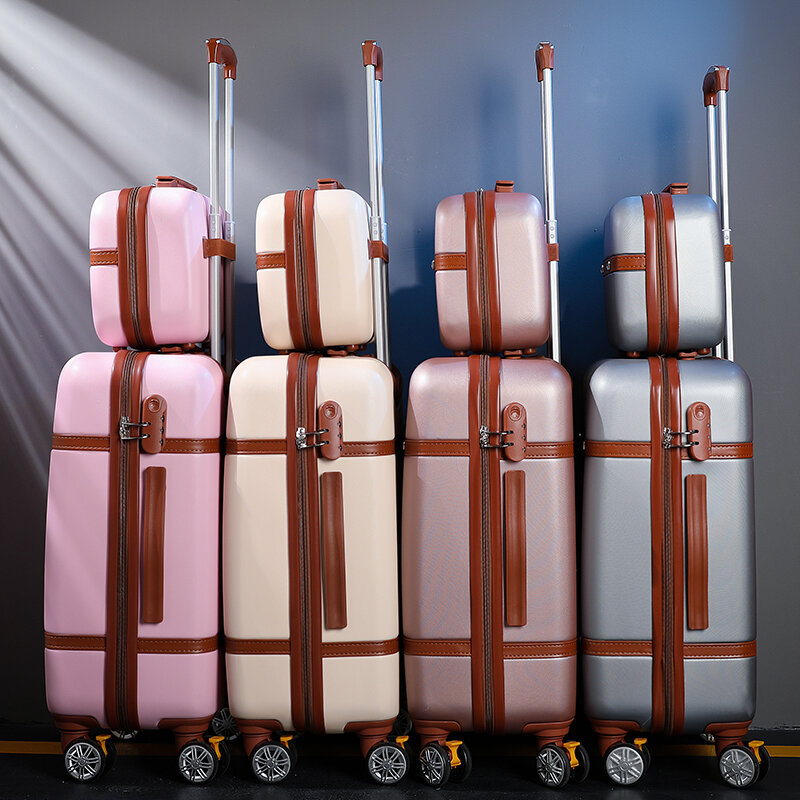 20 "Cal kobiety Retro walizka zestaw śliczny Spinner ABS Hardside zestaw walizek na kółkach na kółkach z torebką