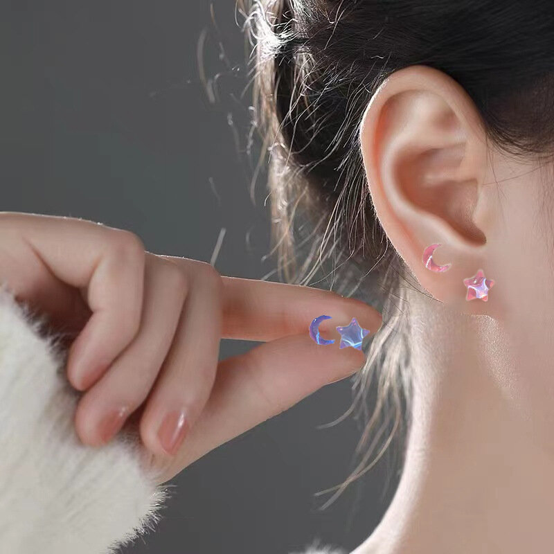 KADRUFI 여성용 환상적인 요정 다채로운 스타 문 스터드 귀걸이 세트, Y2K 핑크 퍼플 투명 귀여운 귀걸이 쥬얼리 선물 브린코