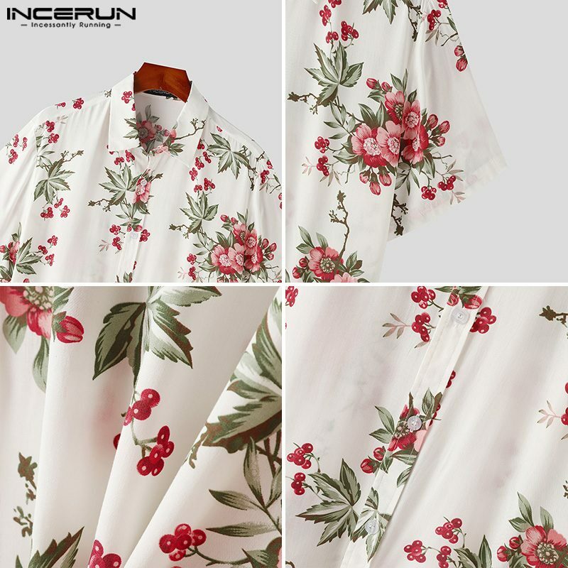 Fashion Well Fitting Tops INCERUN 2024 Men's Floral Print Shirts Casual Vacation Hot Sale Male Lapel Short Sleeved Blouse S-5XL