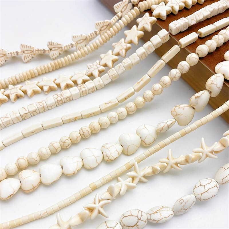 Imitasi pirus putih bintang laut cinta bulat partisi manik-manik longgar buatan tangan DIY gelang kalung bahan perhiasan