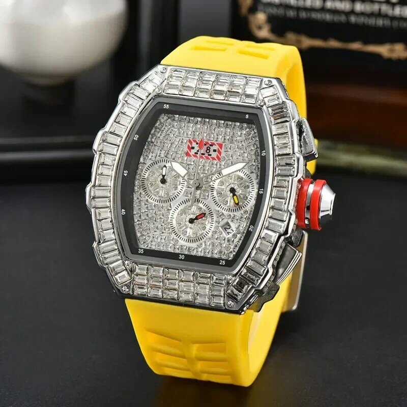 Top Luxury RM Automatic Sports 6 Needle Run Seconds orologio da uomo impermeabile senso meccanico orologio al quarzo da uomo con diamanti grandi