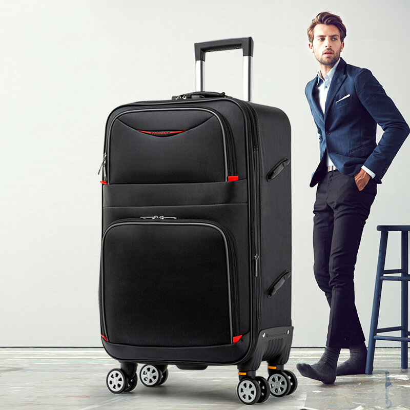 Tas koper berpergian kapasitas besar, tas bagasi Oxford tahan air, roda Universal 20 inci untuk kabin