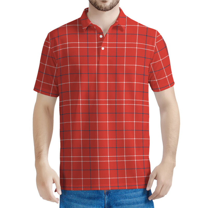 Camisa polo com listras coloridas, estampada em 3D, camiseta xadrez, casual com mangas curtas soltas, camiseta lapela, moda verão