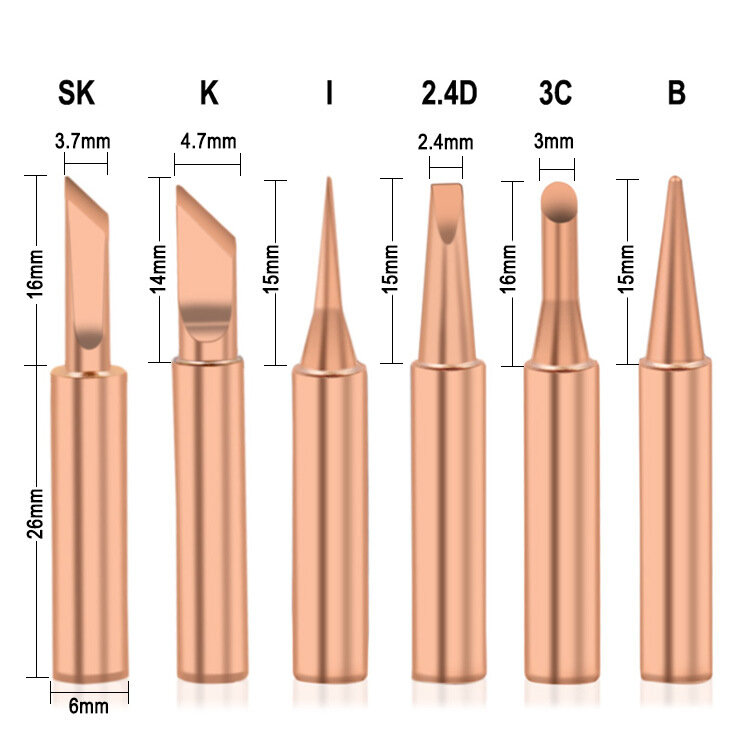 5ชิ้น I + B + K + 2.4D + 3C เครื่องเชื่อมเหล็กทองแดงบริสุทธิ์900M-T ชุดหัว Iron เครื่องเชื่อมเหล็กภายในปลายเครื่องเชื่อมเหล็กไฟฟ้าทองแดงเปลือยร้อน