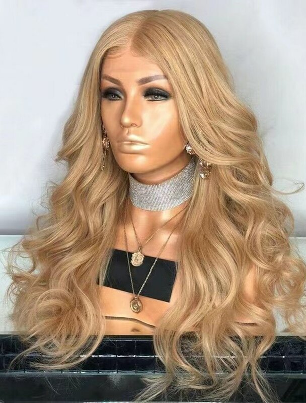 Syntheic Lace Front Wigs Gloden Blonde Hair Synthetic Wigs Middle Part Heat Resistant Fiber Hair Lace Wigs 24 Inch