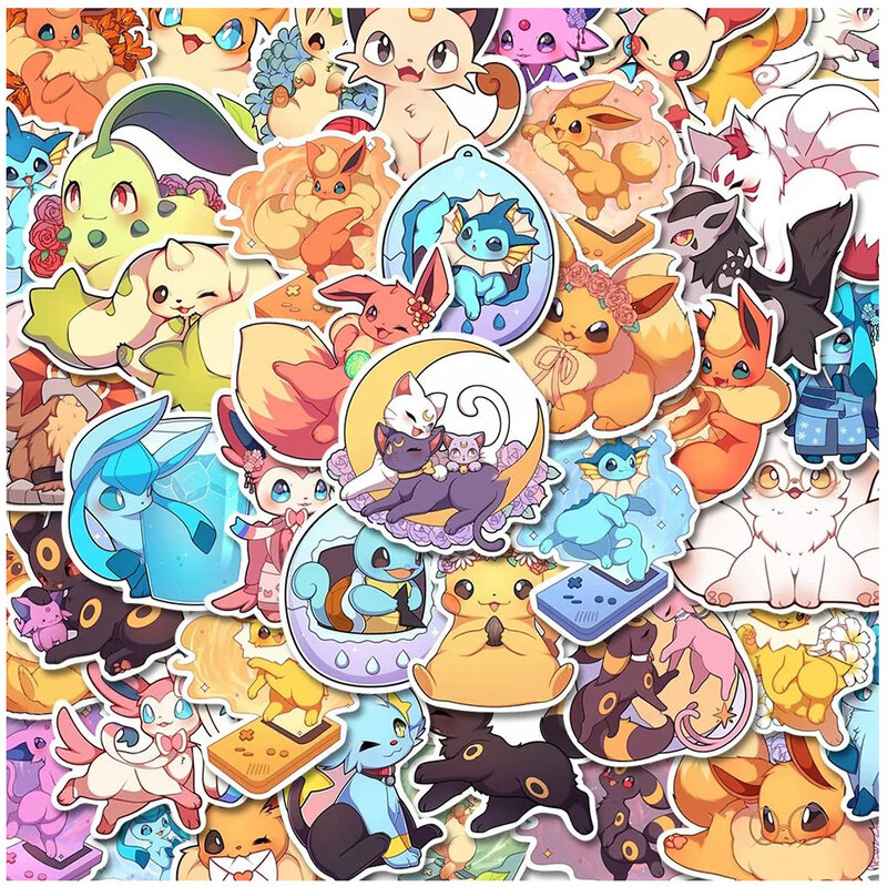 Cute Pokémon Eevee Anime Cartoon Adesivos, Laptop, Carro, Motocicleta, Bagagem, Mala, Brinquedo clássico, Decalque engraçado, Adesivo Kid, 10 pcs, 30 pcs, 50pcs