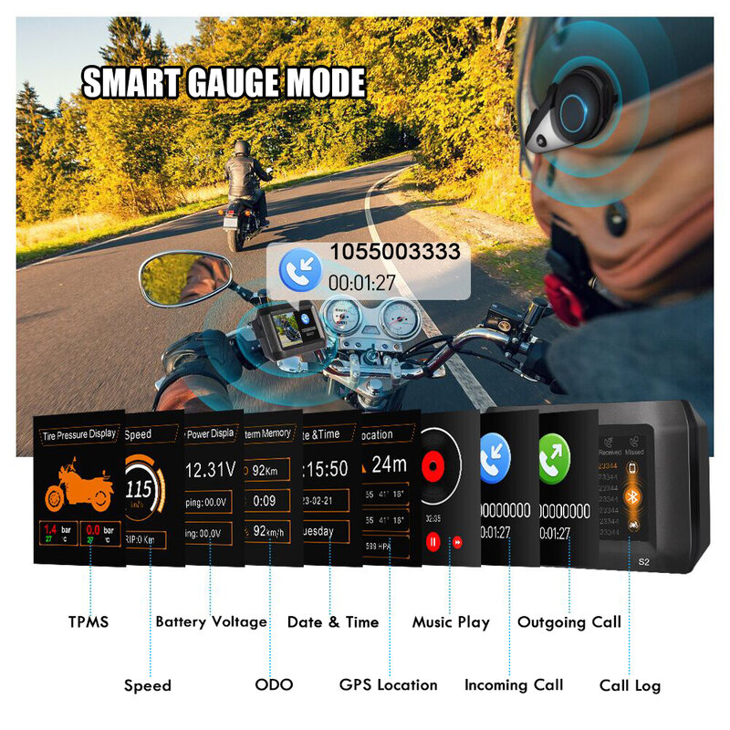 VSYS-Enregistreur de caméra de tableau de bord DVR pour moto, Mode de stationnement TPMS, Étanche, Bluetooth, 2 canaux, LtSony, Starvis, 1080P, Hurbike