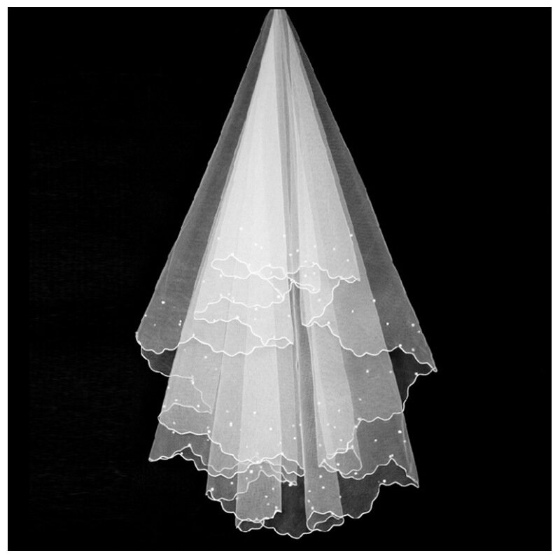 Bridal Wedding Single Layer Sticky Pearl Bridal White Gauze Veil