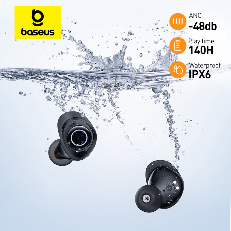 Baseus Ture earphone nirkabel 48db, headphone Bluetooth 5.3 peredam bising 140 jam waktu putar IPX6 tahan air olahraga TWS