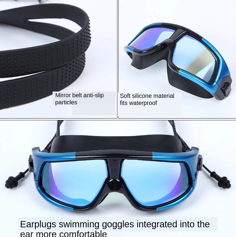 نظارات السباحة لقصر النظر للبالغين ، مضادة للضباب ، مقاوم للماء ، ملون ، إطار كبير ، مطلي بالكهرباء ، قناع ،-2.0 to -6.0