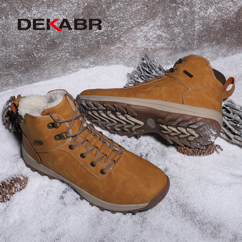 DEKABR ماركة جلد طبيعي الخريف الشتاء الدافئة الفراء الكلاسيكية الثلوج الأحذية الذكور دراجة نارية أحذية الرجال الدافئة الكاحل عالية أعلى الرجال الأحذية