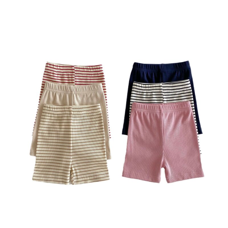 Детские хлопковые шорты в полоску, летние эластичные штаны для девочек и мальчиков, 2024
