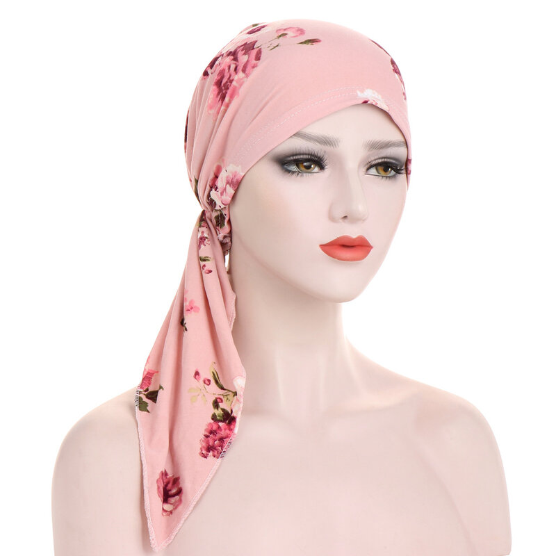Women Scarf Adjustable Floral Printed Muslim Fashion Inner Hijab Cap Multipurpose Bonnet Headgear Cancer Head Wrap Simple