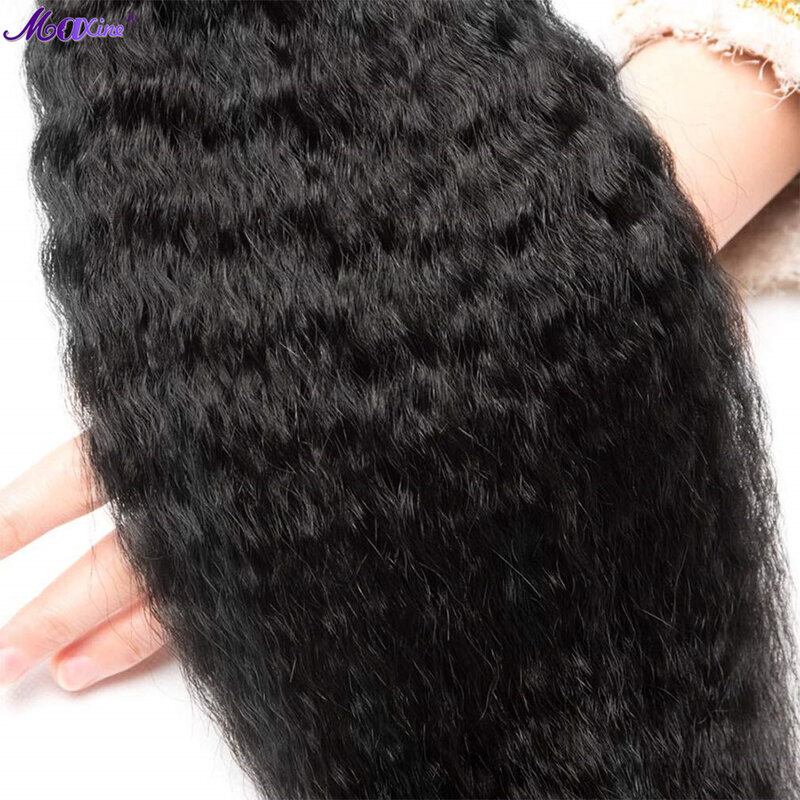 Rambut lurus Kinky 10 12 14 inci 3 bundel rambut manusia Yaki gelombang 100% belum diproses ekstensi rambut Remy Brasil 1B warna