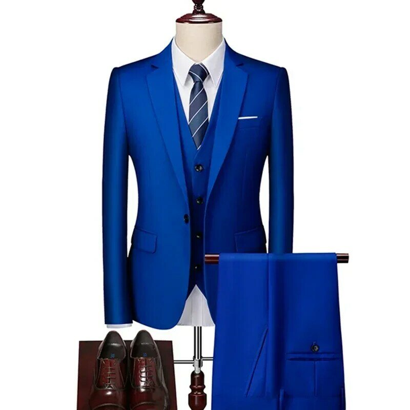 Traje informal de estilo básico para hombre, chaqueta con un botón, pantalones, chaleco, 16 colores, 3 piezas
