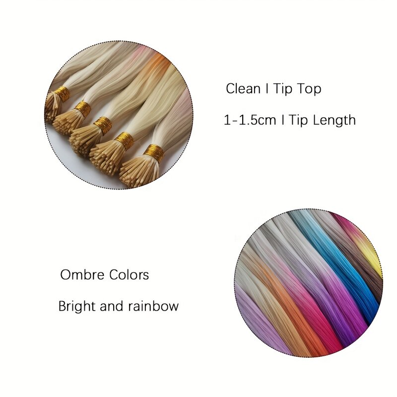 Extensiones de cabello de Color arcoíris, microanillo de plumas sintéticas, punta en I, postizos largos y rectos, accesorios para el cabello, Color degradado
